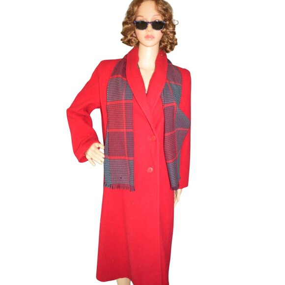 Vintage Forecaster of Boston Red Wool Double Breasted Coat Plaid Scarf Size 3/4 - Picture 1 of 14